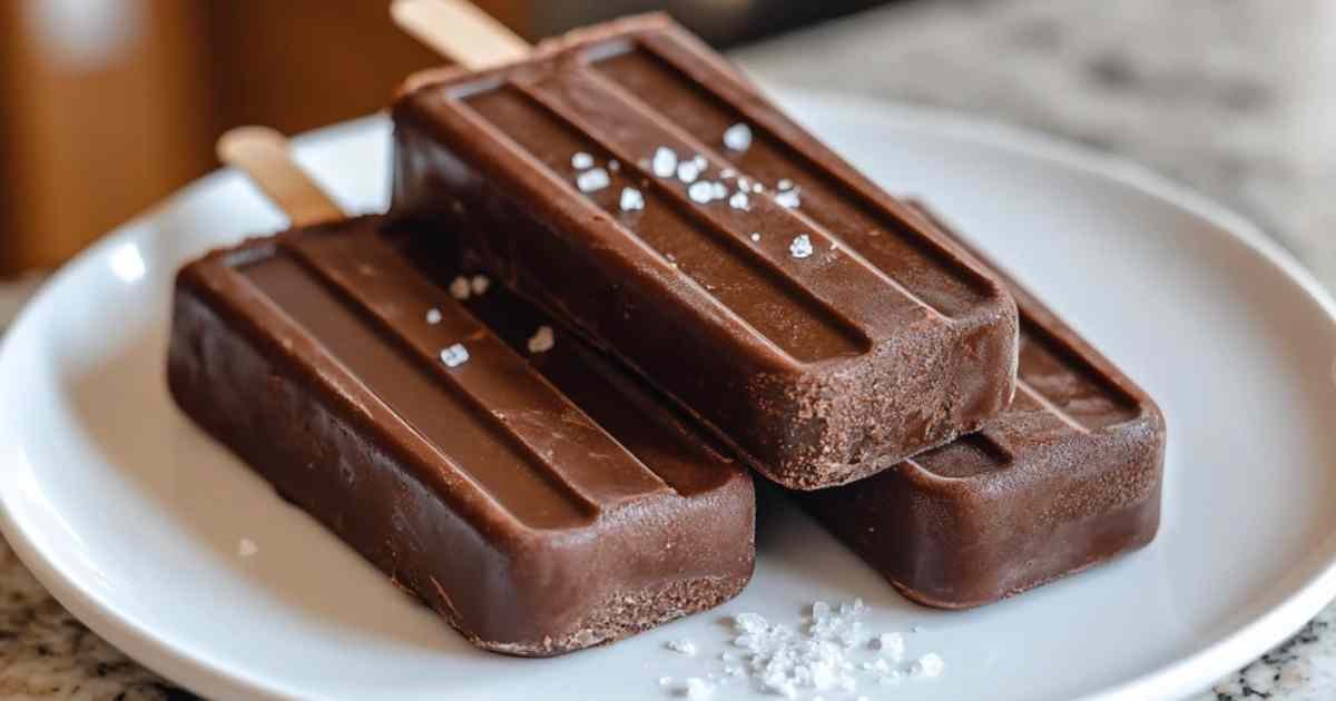 Fudgesicles maison au chocolat noir démoulés sur un plateau glacé