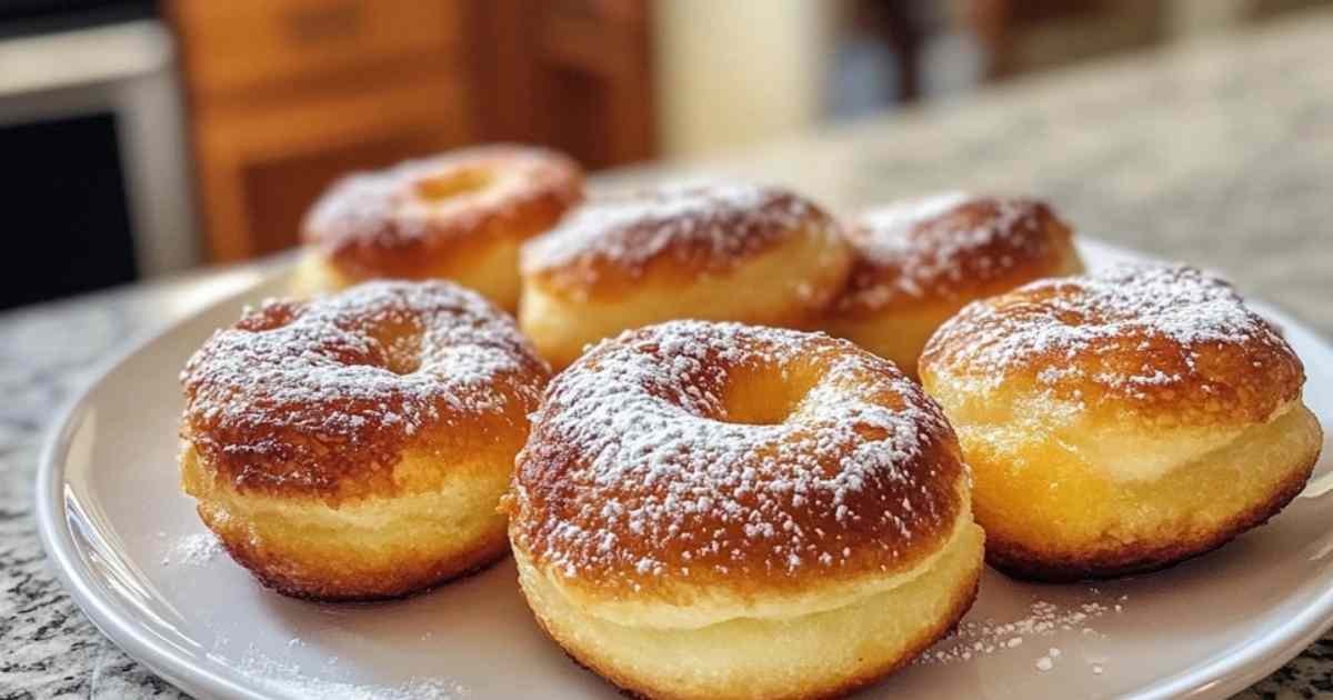 Beignets de pêches fraîches saupoudrés de sucre glace