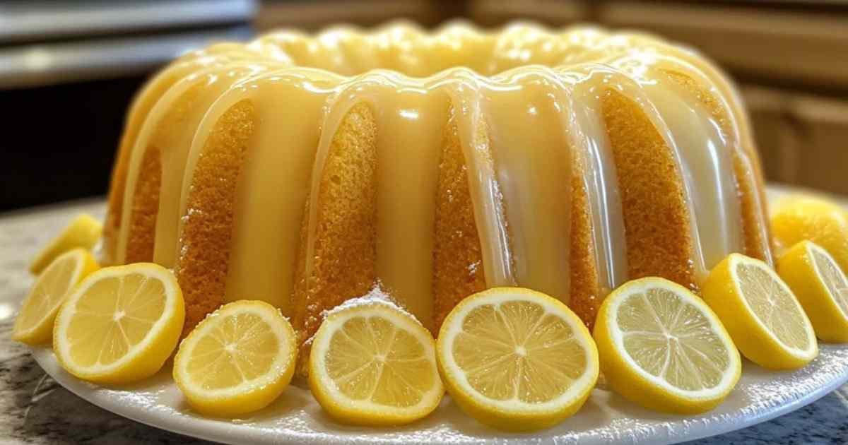 Gâteau au citron servi avec thé et fruits frais