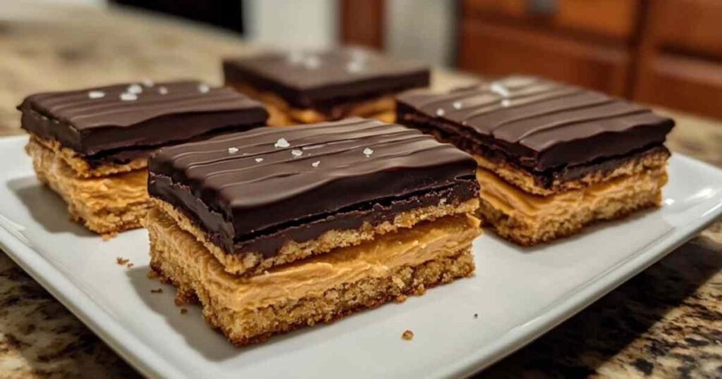 Barres de sandwich au chocolat et beurre de cacahuète sur un plat de service