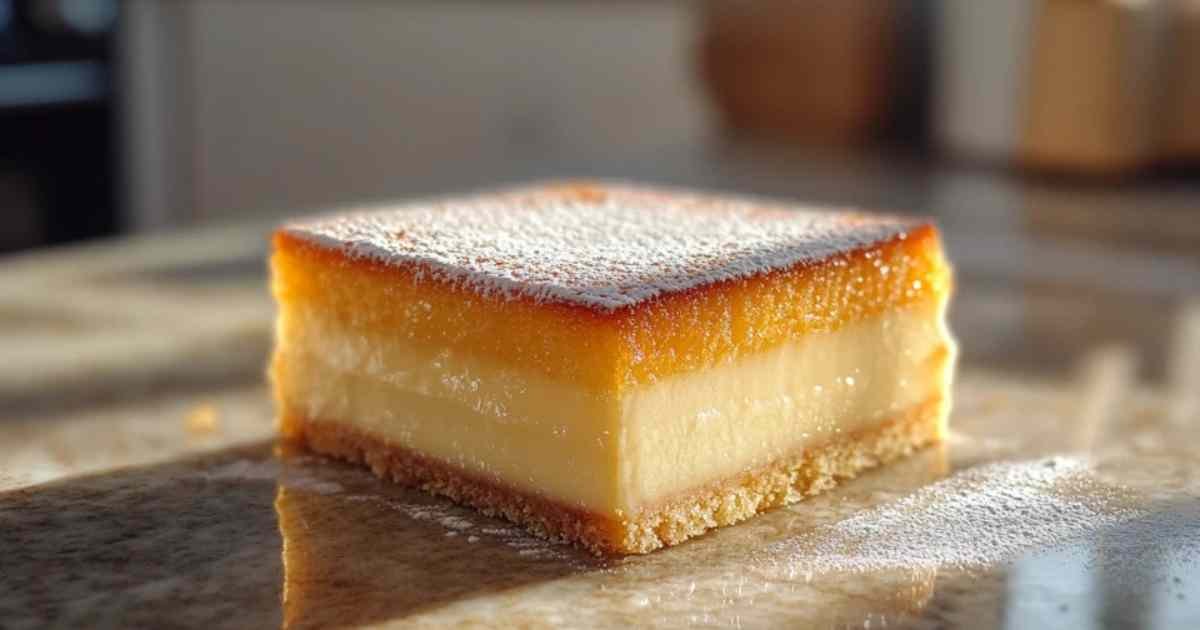 Gâteau magique aux trois textures distinctes coupé en parts