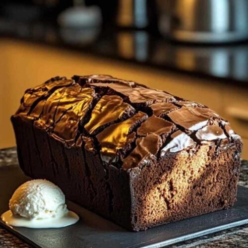 Tranche de pain aux brownies au chocolat servie avec glace à la vanille