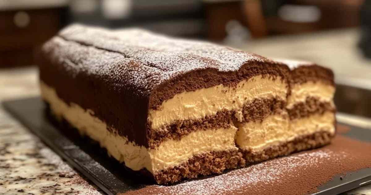 Étalement de la crème au mascarpone et café sur le biscuit aux amandes