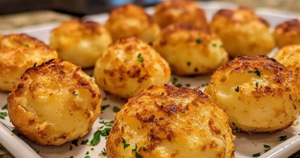 Étapes de préparation des boulettes de pommes de terre montrant la panure