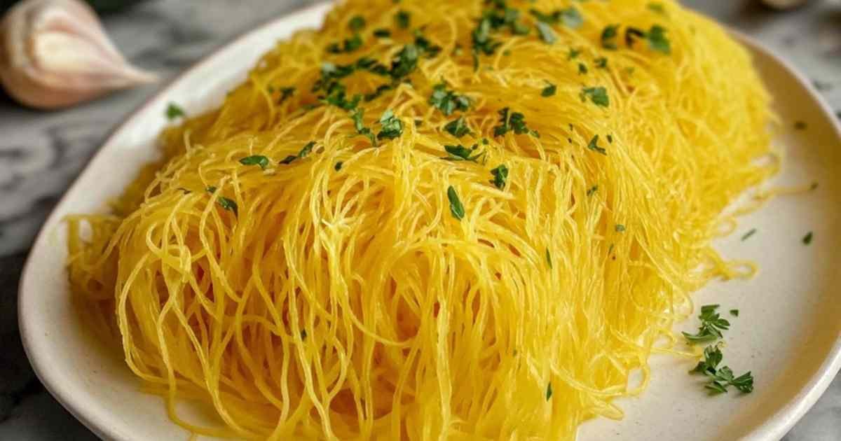 Filaments de courge spaghetti cuite extraits avec une fourchette