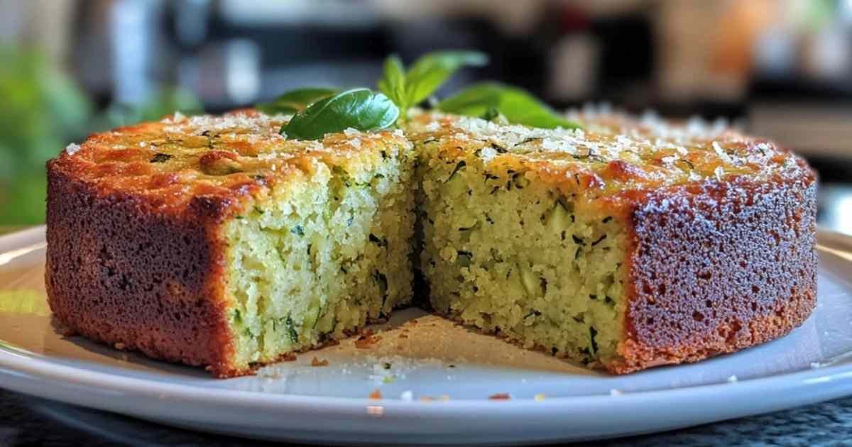 Gâteau moelleux aux courgettes et parmesan fraîchement sorti du four