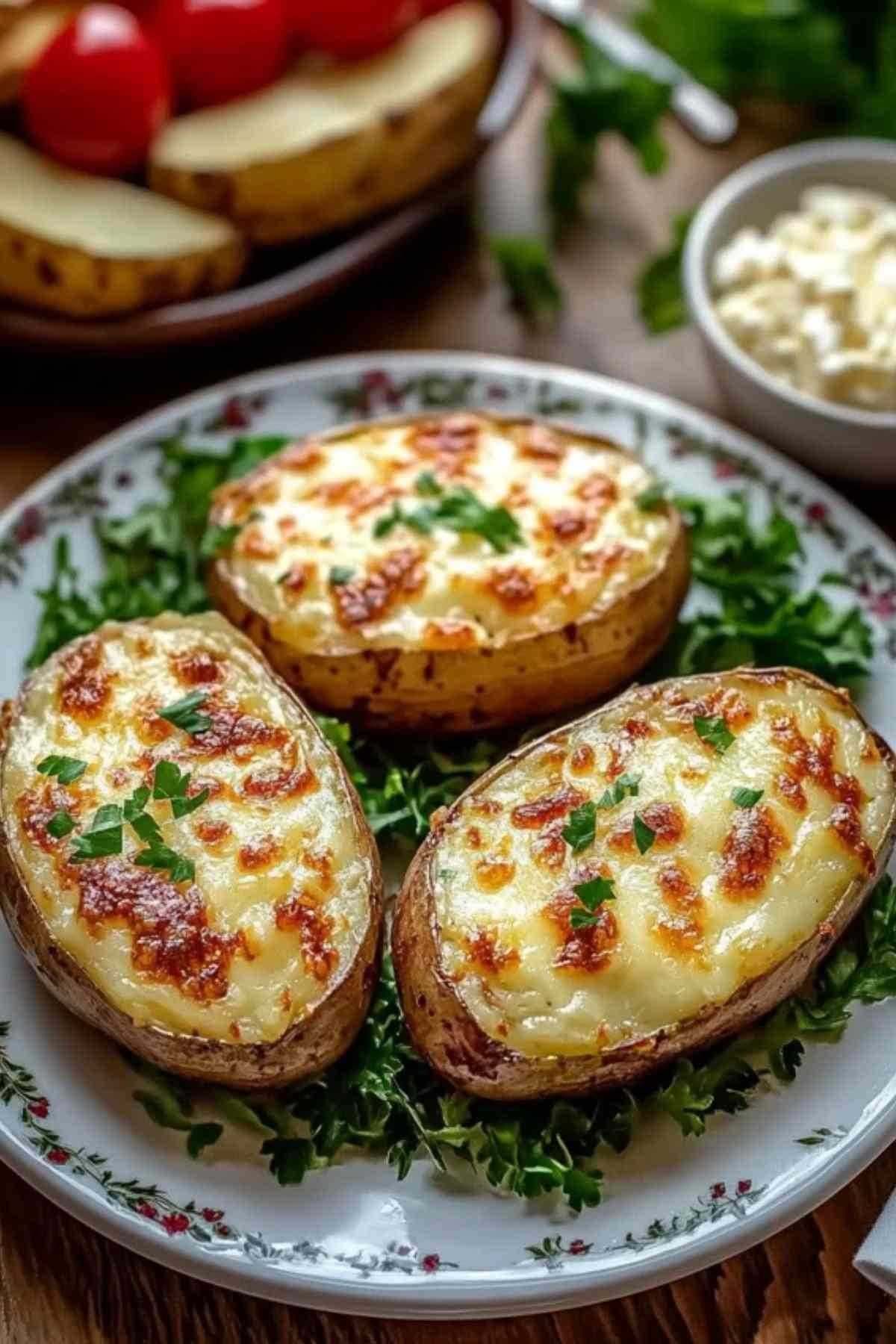 Gratin de pommes de terre nappé de crème et parsemé de fromage râpé avant cuisson