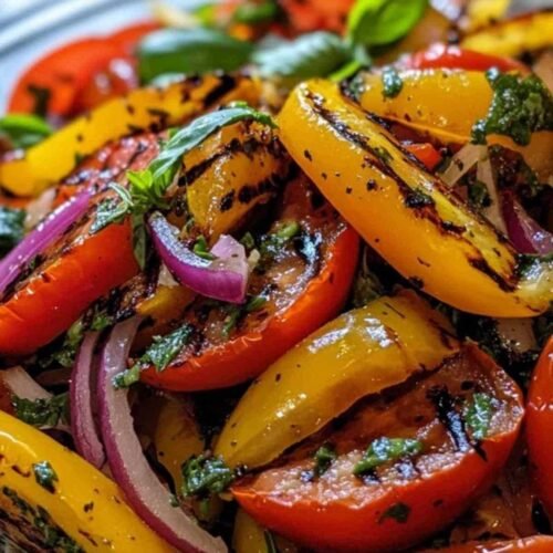 Salade colorée de poivrons grillés et tomates avec basilic frais
