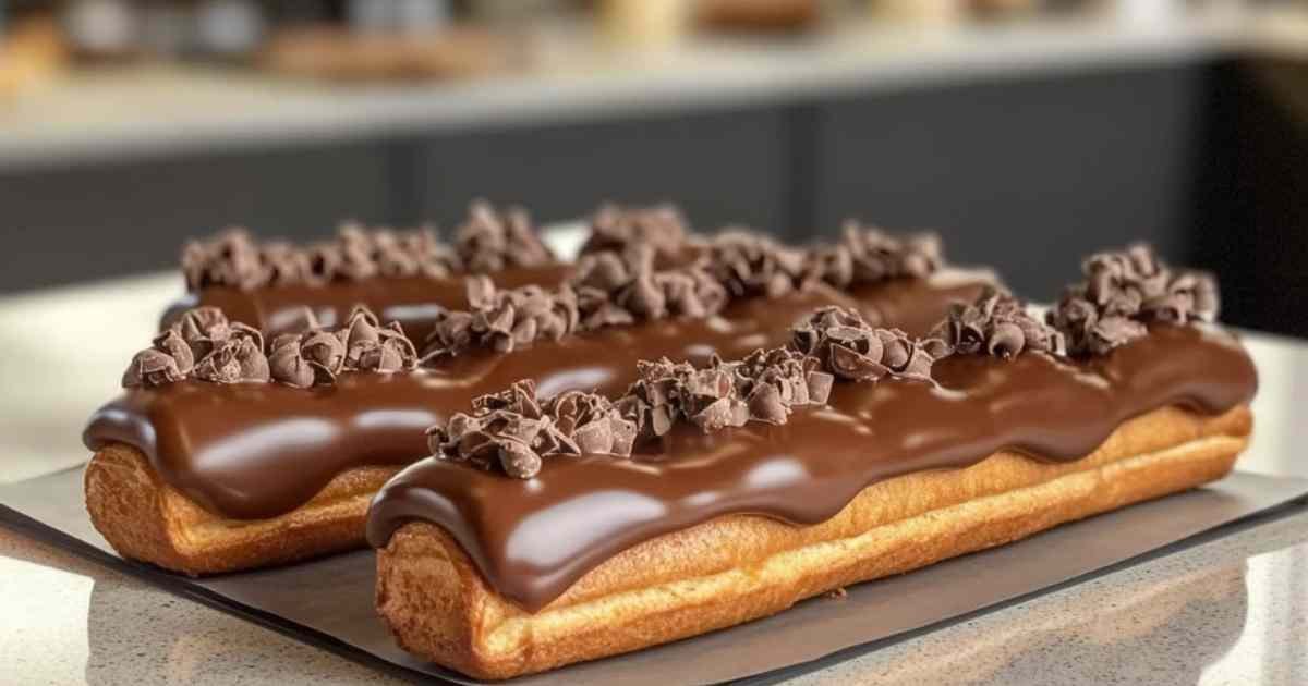 Éclairs au chocolat faits maison avec glaçage brillant et crème pâtissière