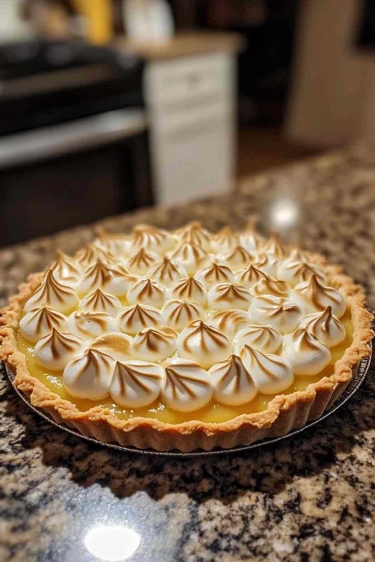 Tarte au citron meringuée maison avec meringue dorée