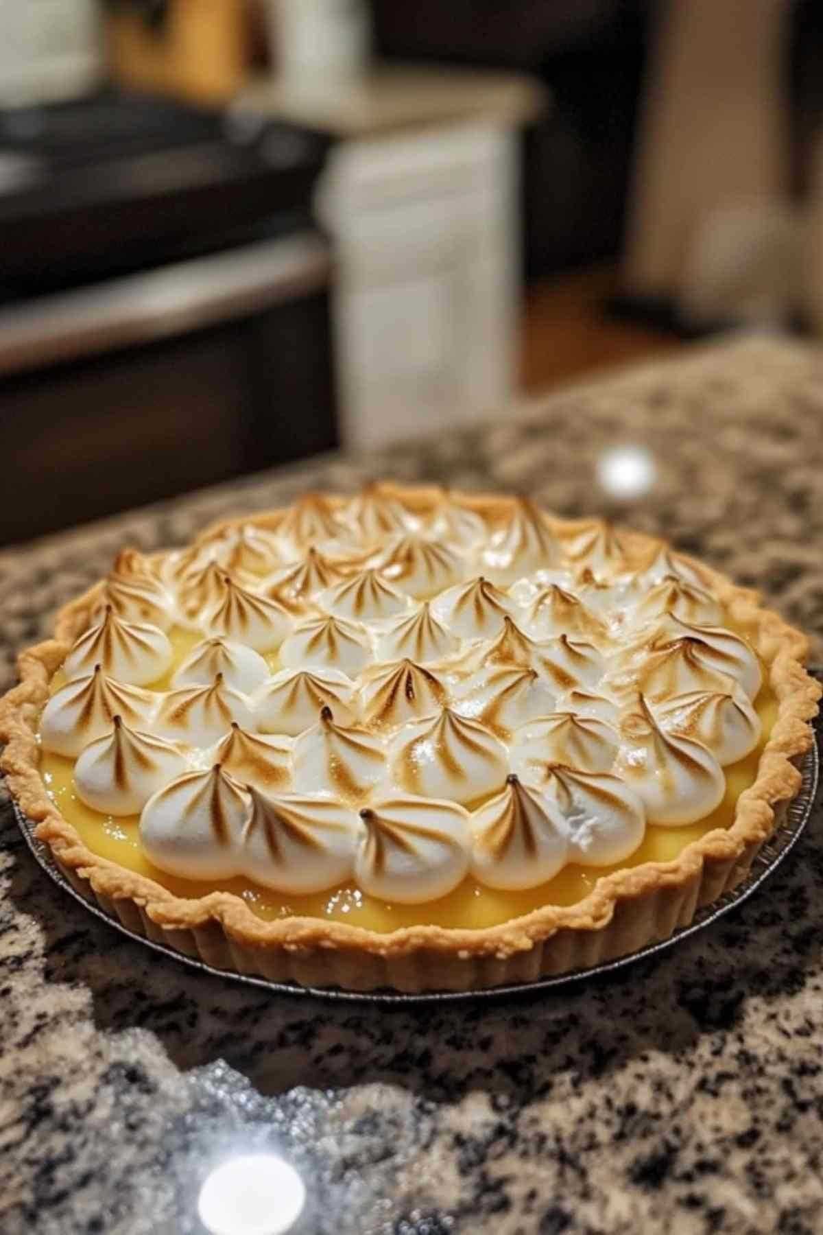 Tarte au citron meringuée maison avec meringue dorée