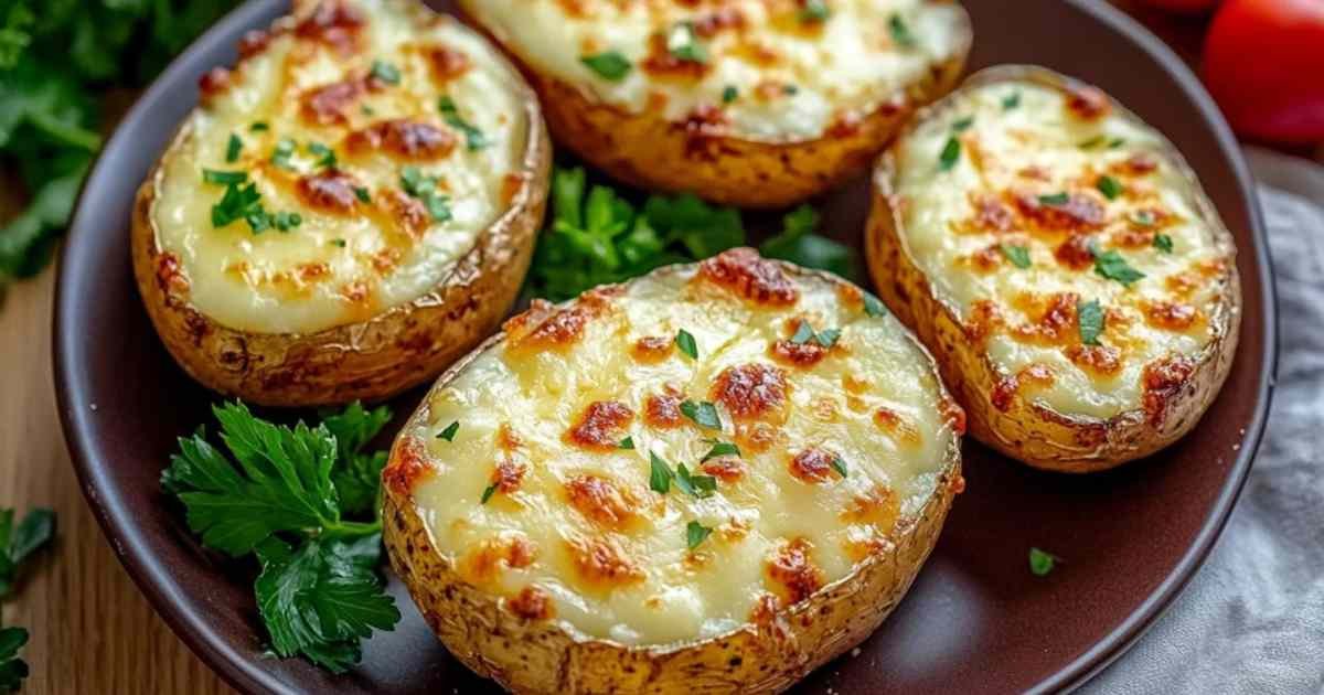 Portion de pommes de terre gratinées au fromage dorées et crémeuses dans une assiette