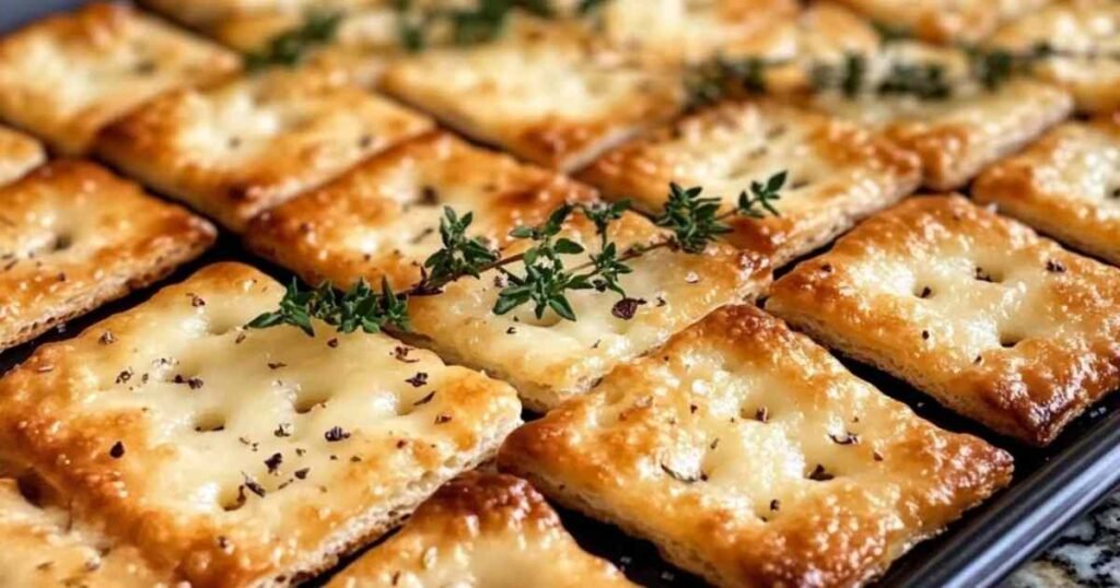 Crackers au fromage et thym frais servis avec une tapenade