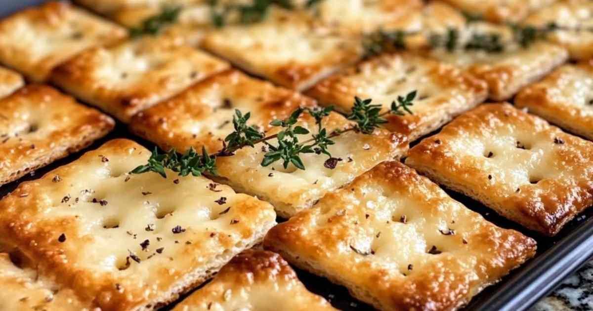 Crackers au fromage et thym frais servis avec une tapenade