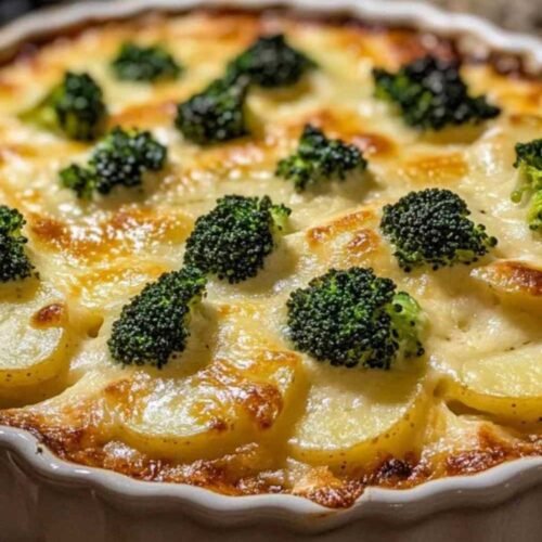 Assemblage du gratin aux brocolis et pommes de terre