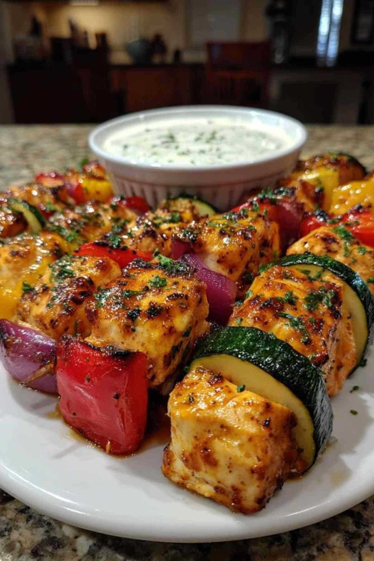 Brochettes de poulet à la grecque marinées au yaourt et aux herbes aromatiques
