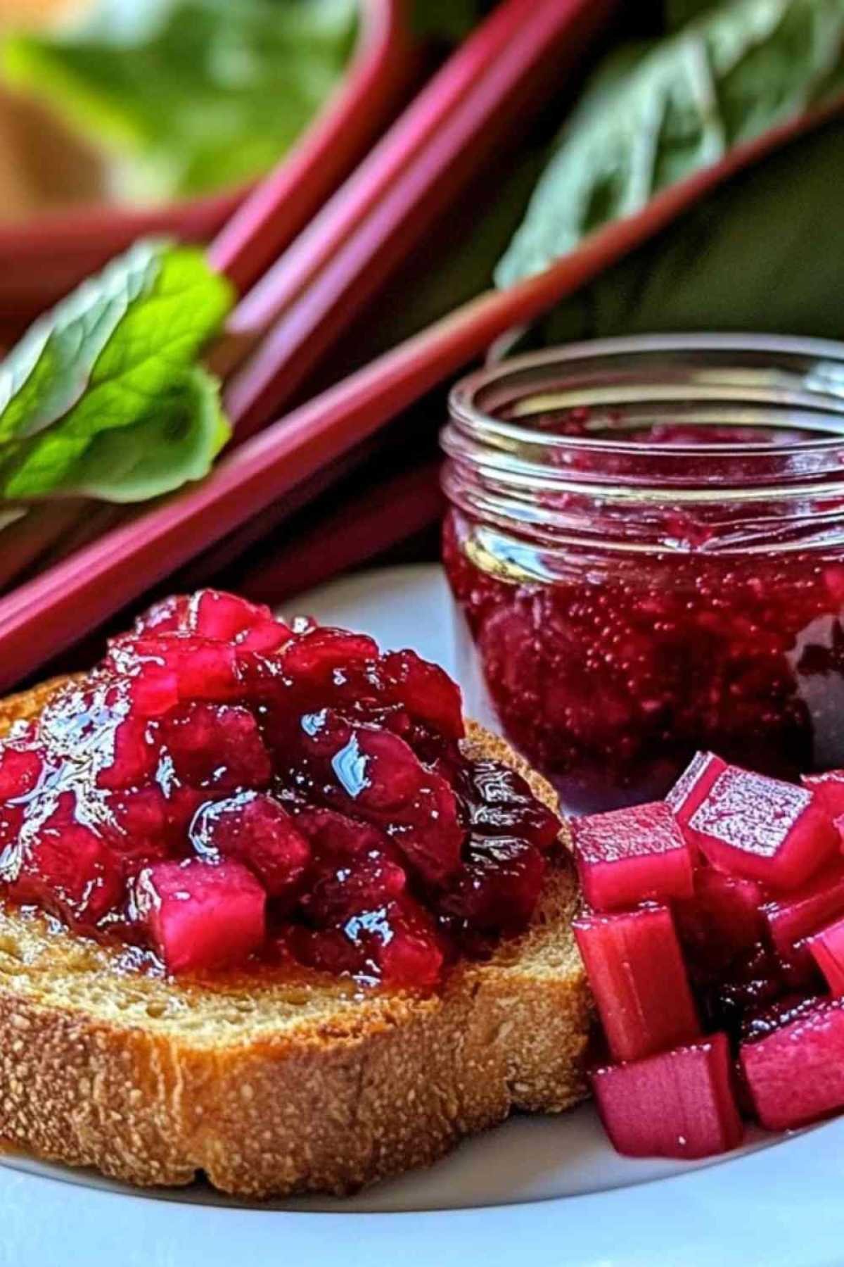 Pots de confiture de rhubarbe et fraises au sirop d’érable
