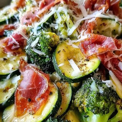 Courgettes poêlées aux brocolis avec crème fraîche et jambon