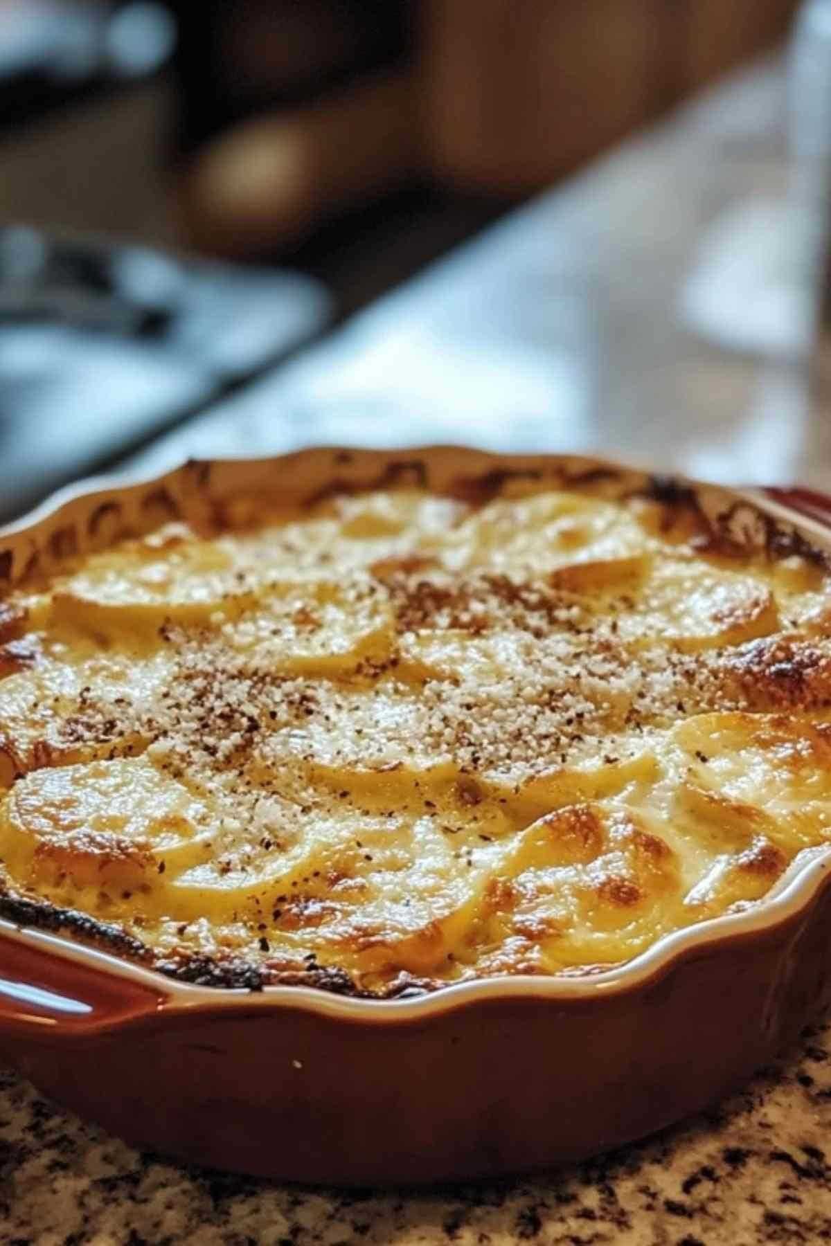 Portion de gratin de cardons servie fumante