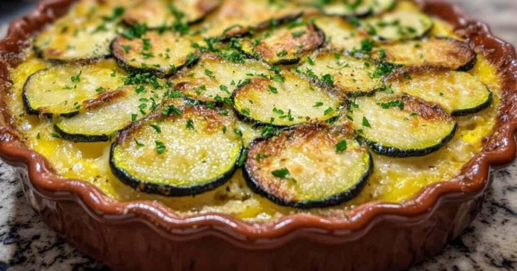 Gratin de courgettes au thon cuit et doré