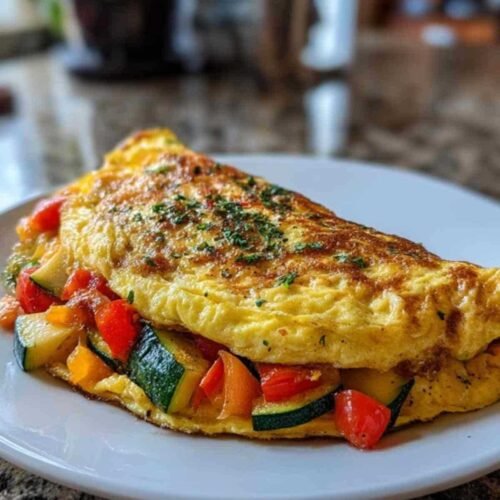 Omelette aux légumes colorée servie dans une assiette