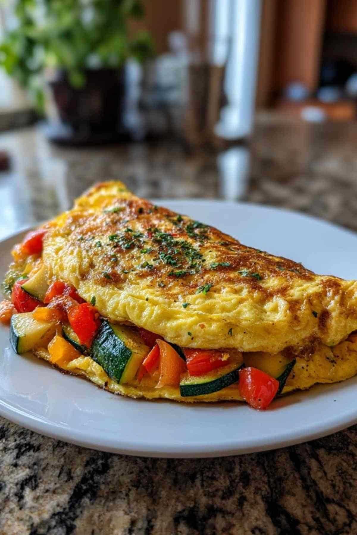 Omelette aux légumes colorée servie dans une assiette