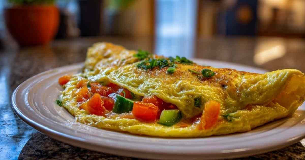 Omelette aux légumes en cours de cuisson dans une poêle