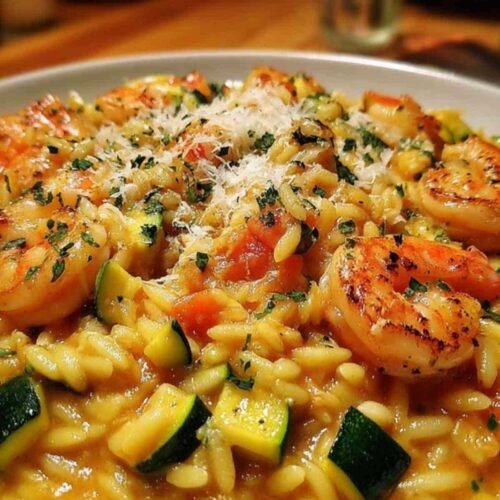 Cuisson du one pot orzo aux crevettes et courgette