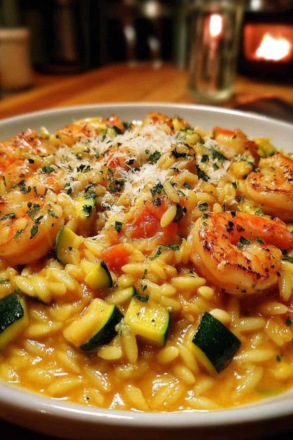 Cuisson du one pot orzo aux crevettes et courgette