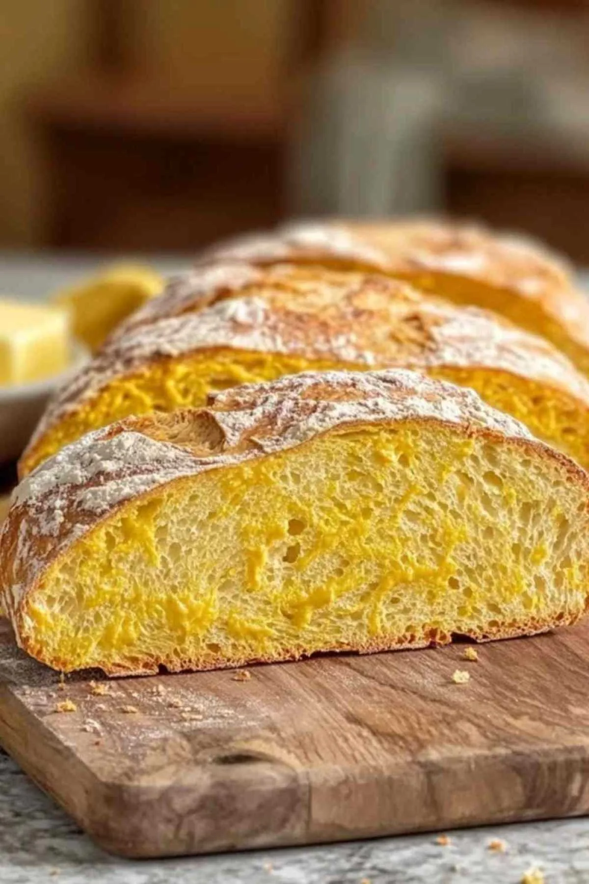 Pain au maïs servi avec du beurre et du miel