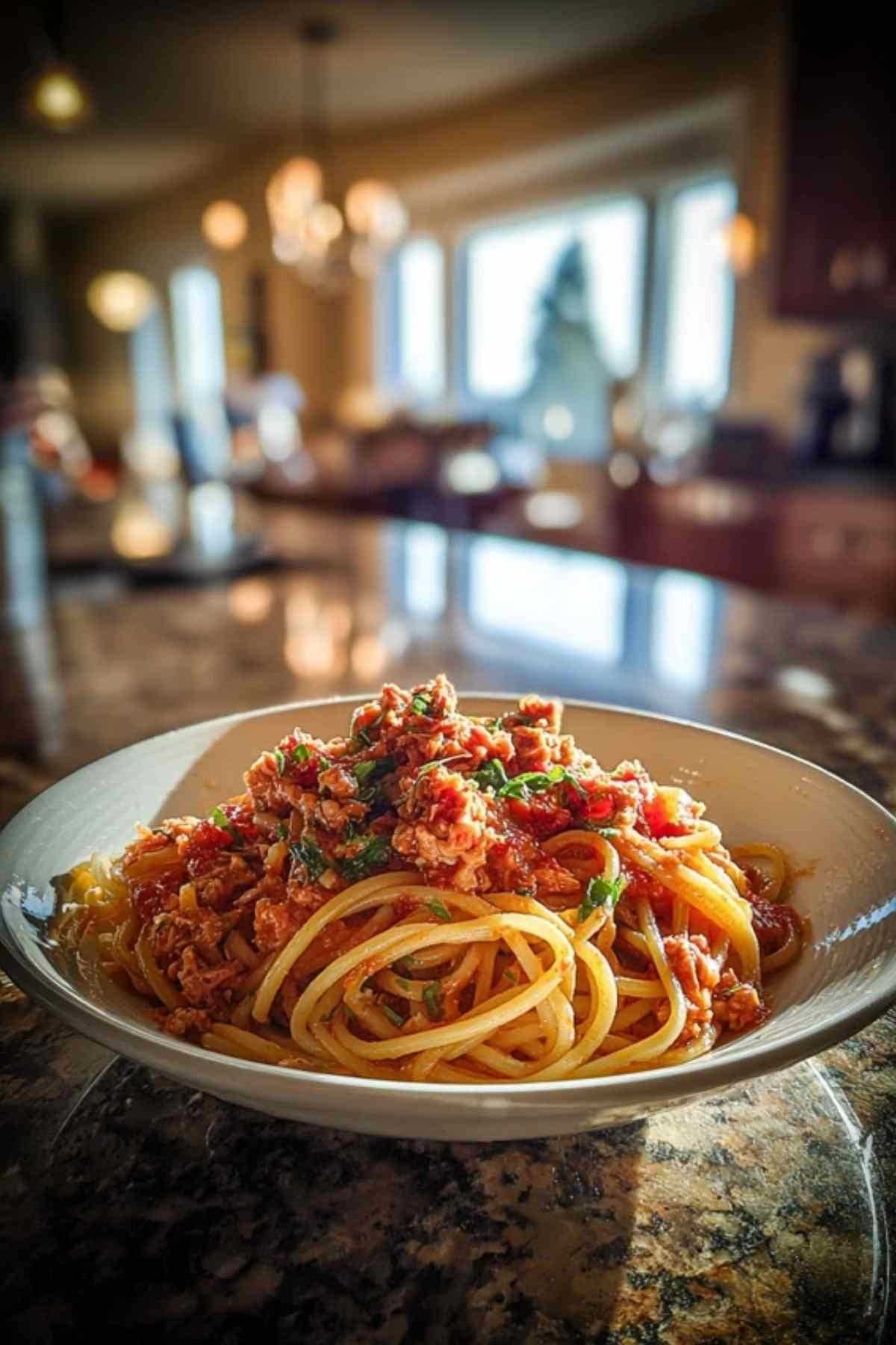 Préparation de la sauce tomate au thon dans une poêle