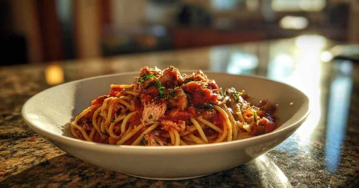 Pâtes au thon servies dans un bol avec parmesan râpé
