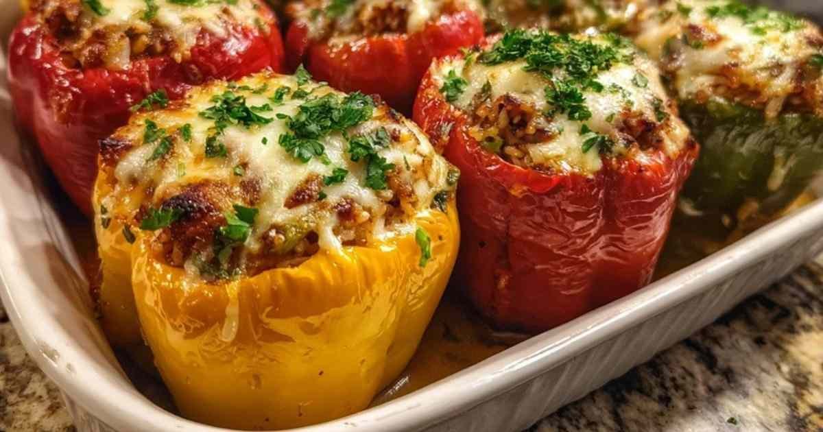 Poivrons farcis faciles cuits avec fromage gratiné