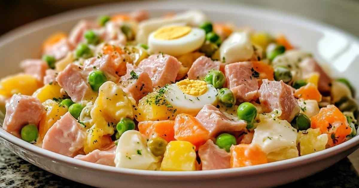 Préparation de la salade russe murciana, légumes coupés en dés