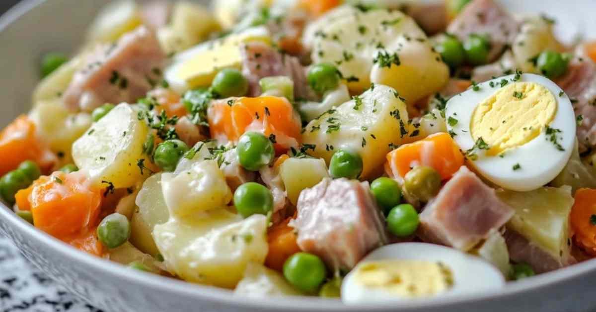 Salade russe à la murciana servie dans un bol décoratif