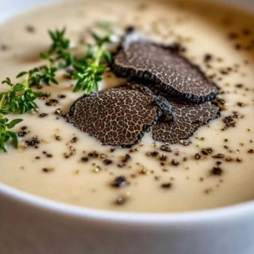 Tagliatelles nappées de sauce aux truffes servies dans une assiette