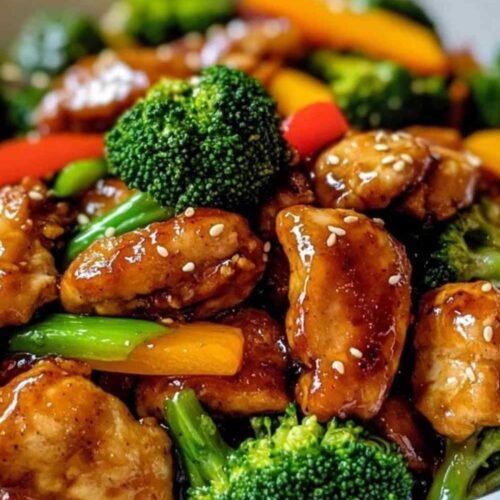 Morceaux de poulet dorés en train de cuire dans un wok