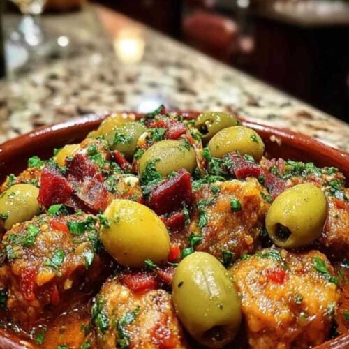 Assiette de sauté de veau aux olives servi avec des tagliatelles