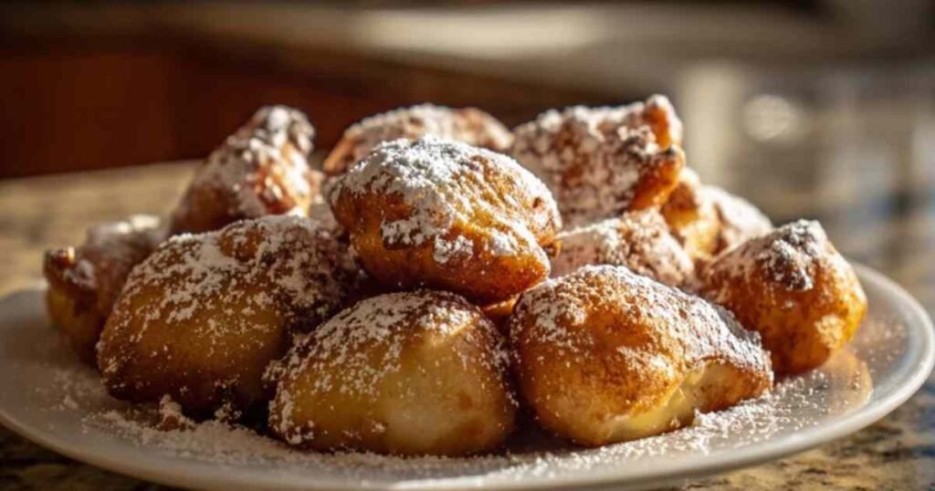 Les ingrédients pour la recette des beignets aux pommes : des pommes Boskoop, de la farine, un œuf, du lait et du sucre.