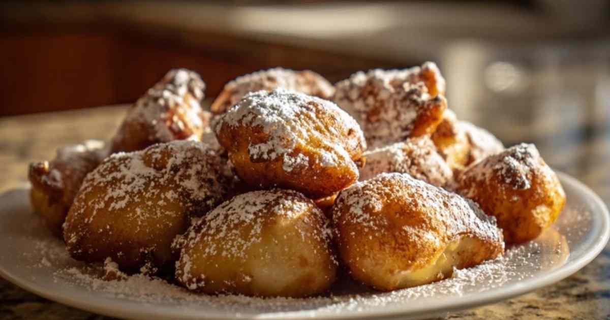 Les ingrédients pour la recette des beignets aux pommes : des pommes Boskoop, de la farine, un œuf, du lait et du sucre.