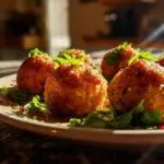 Boulettes de pommes de terre carottes servies dans assiette avec sauce yaourt
