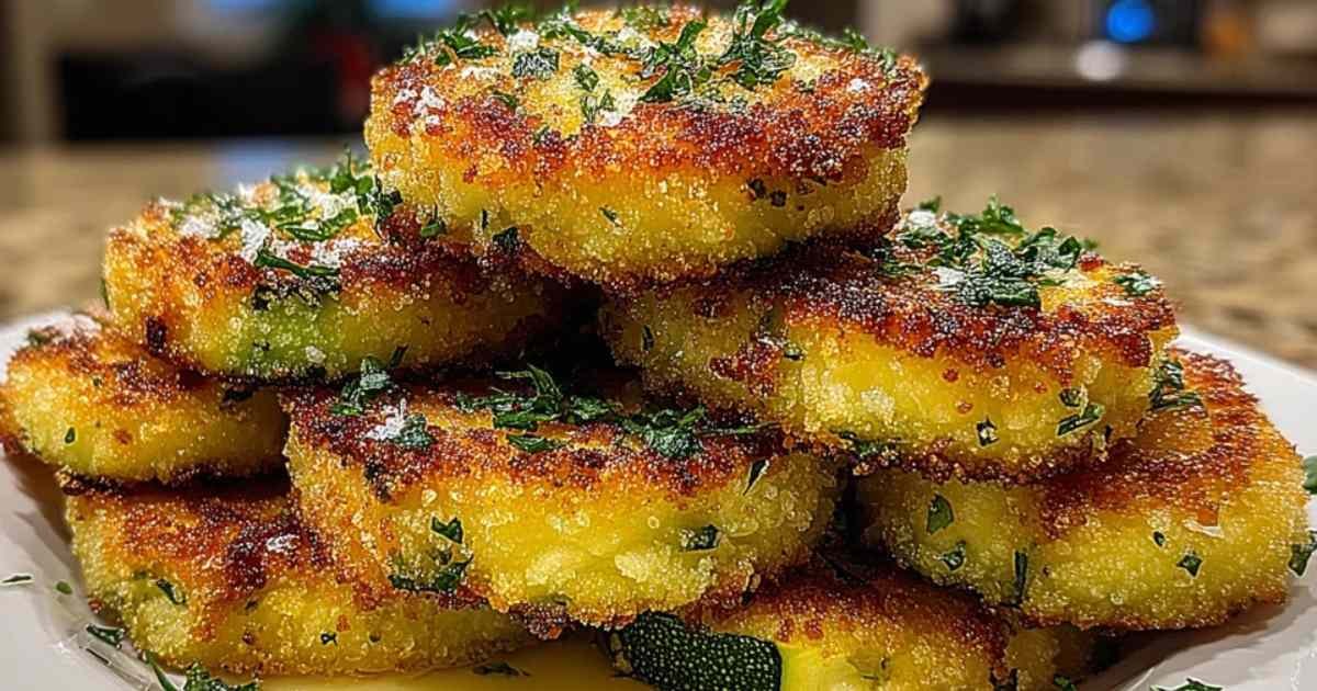 Cordons bleus de courgette servis dans assiette avec persil