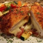 Cordon bleu de poulet doré cuisant dans une poêle