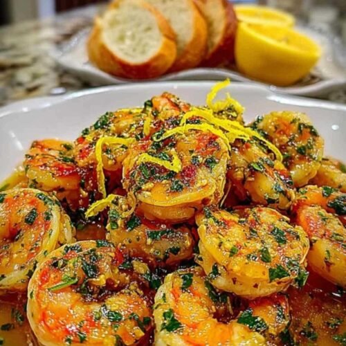 Ingrédients pour la recette des crevettes sautées : crevettes crues, citron, ail, persil et huile d'olive.