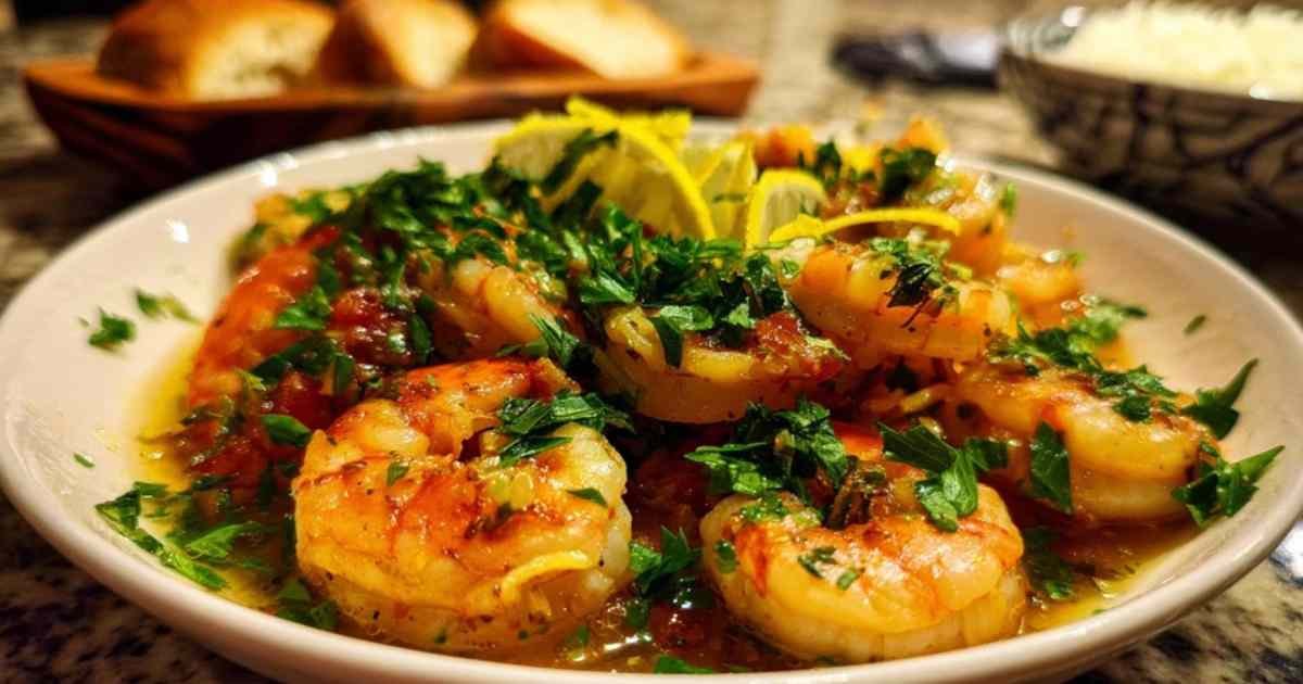 Crevettes en train de sauter avec de l'ail dans une poêle chaude.