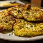 Galettes courgette feta servies avec salade sur assiette