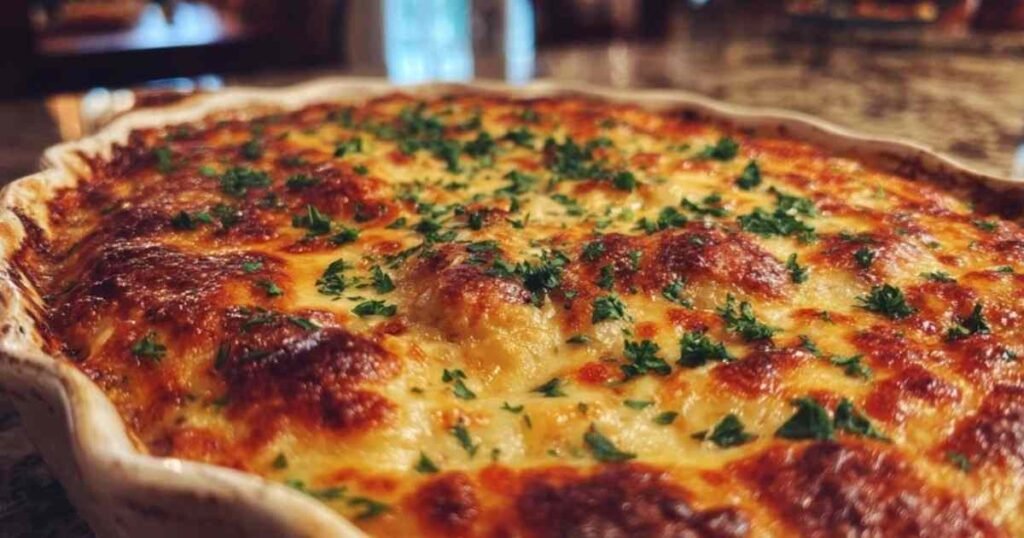 Ingrédients pour la recette du gratin d'œufs au fromage : œufs, crème, fromage râpé, et persil.