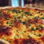 Ingrédients pour la recette du gratin d'œufs au fromage : œufs, crème, fromage râpé, et persil.