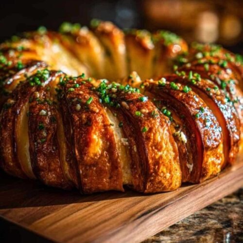 Gros plan sur une part de kringle au saumon, montrant les couches de pâte, le fromage frais fondant et le saumon fumé.