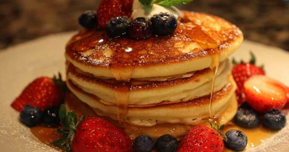 Cuisson d'un pancake au yaourt dans une poêle chaude, avec des bulles à la surface.